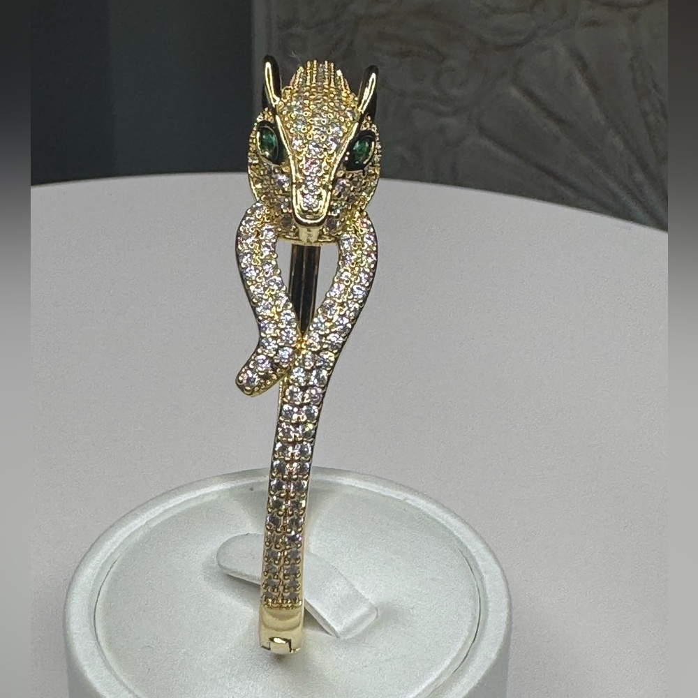 Elegant Gold Panther Bracelet /Bangle w/Simulated Stones - Picture 4 of 5